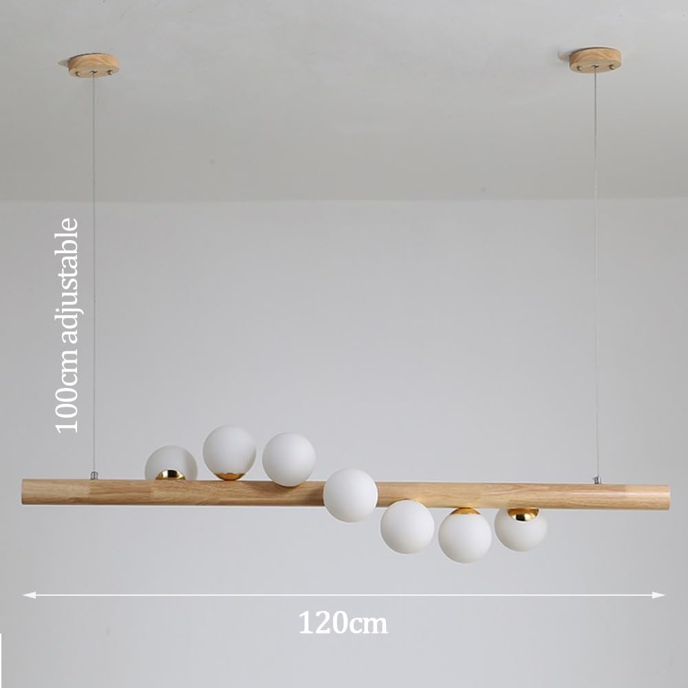 Vintage Holz Pendelleuchte Esstisch 7-Lampen Hängeleuchte Glas Lampenschirm Modern Hängelampe Retro Kronleuchter G9 Glühbirne Höhenverstellbare Pendellampe Küche Schlafzimmer Wohnzimmer Beleuchtung