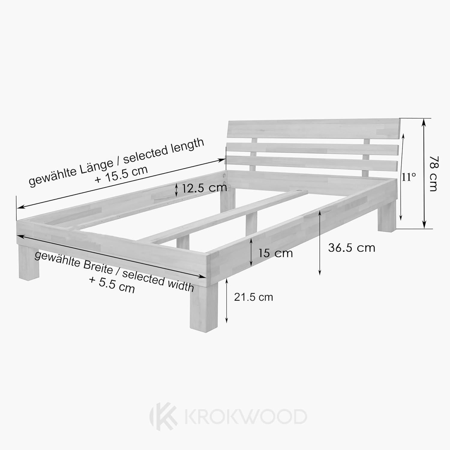 Krok Wood Massivholzbett Julia in Eiche (180 x 200 cm)