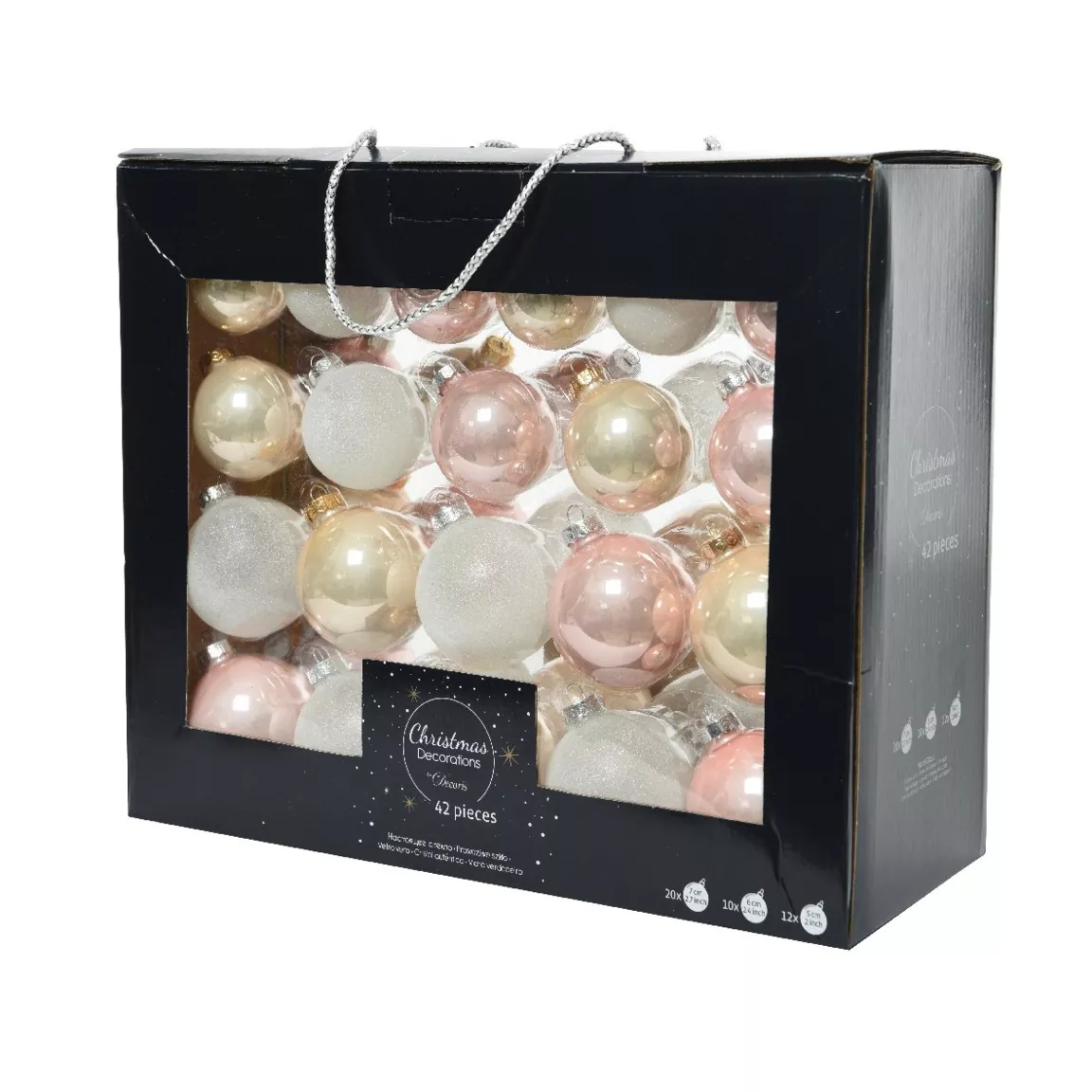 Lot de 42 boules de Noël en verre (D70 mm) (D60 mm) (D50 mm) Domeona Rose poudré / Perle