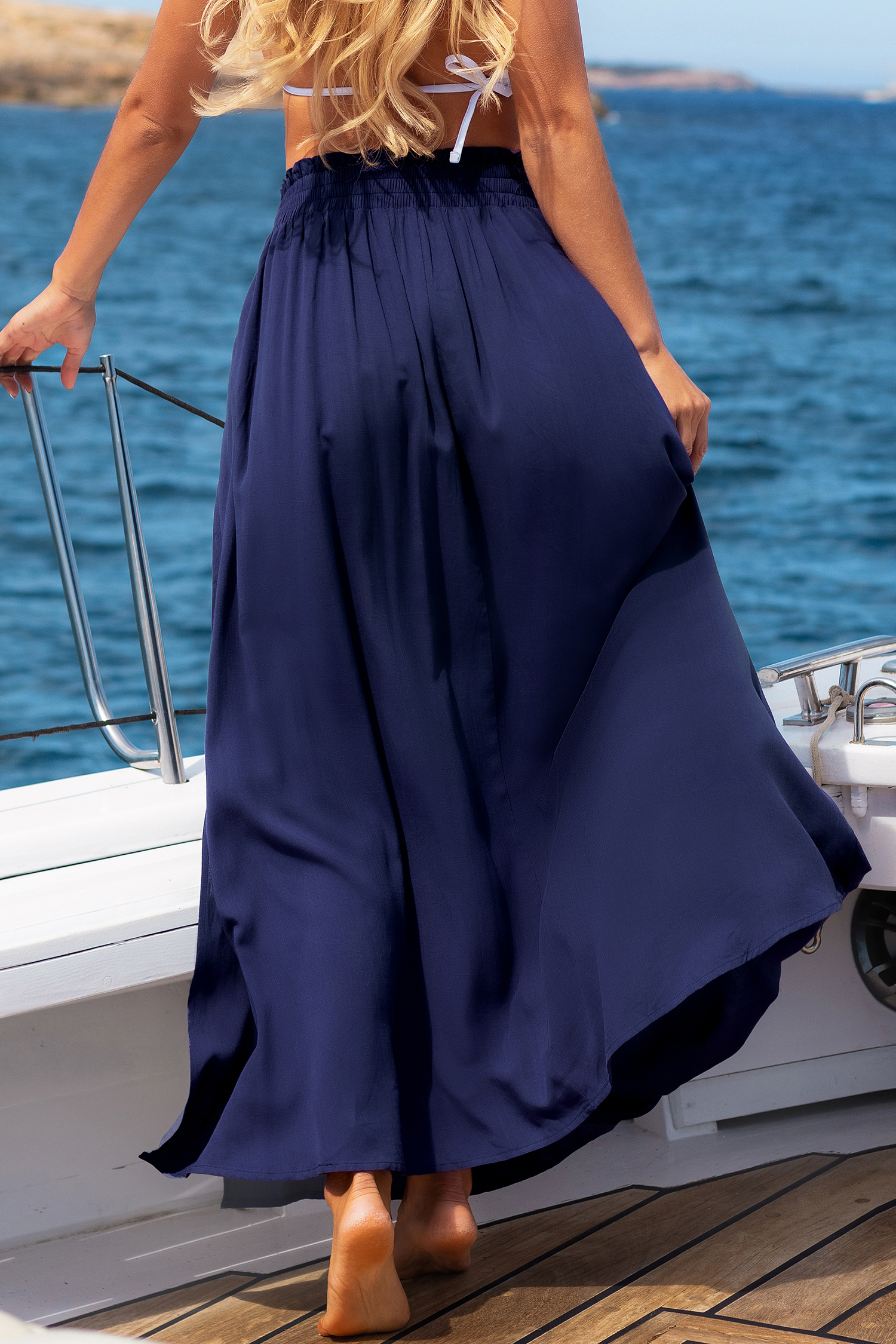 Jupe maxi avec taille à smocks bleue
