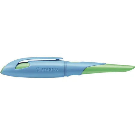 Ergonomischer Schulfüller für Rechtshänder mit Standard-Feder M - STABILO EASYbirdy in himmelblau/grasgrün - Einzelstift - inklusive Patrone und Einstellwerkzeug - Schreibfarbe blau (löschbar)