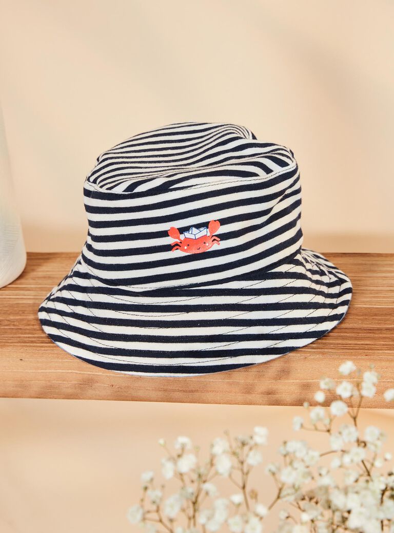 Bob réversible avec denim bleu et rayures bleu marine