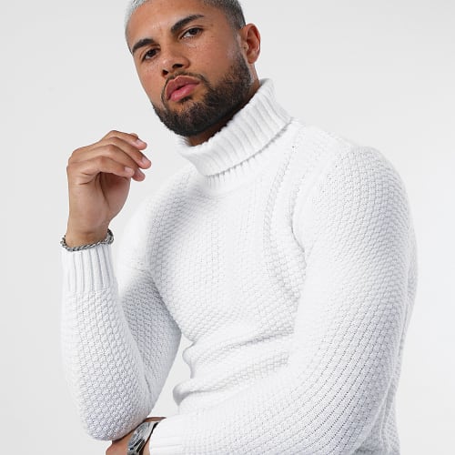Pull Col Roulé Grosses Mailles 0190 Blanc