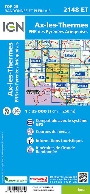 IGN - TOP 25 2148ET AX LES THERMES 1 25 000