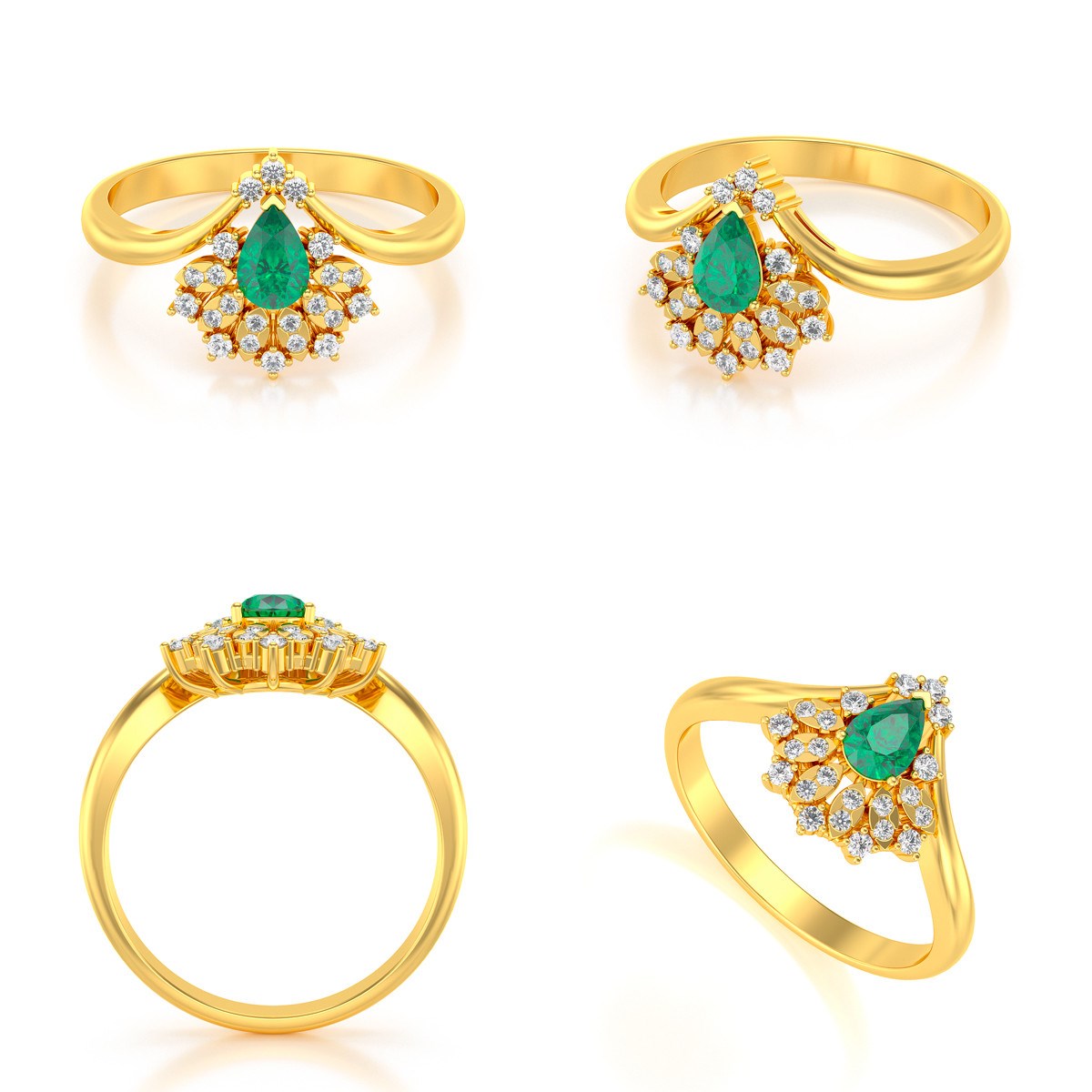 Bague ADEN Or 585 Jaune Emeraude et diamants 3.6grs