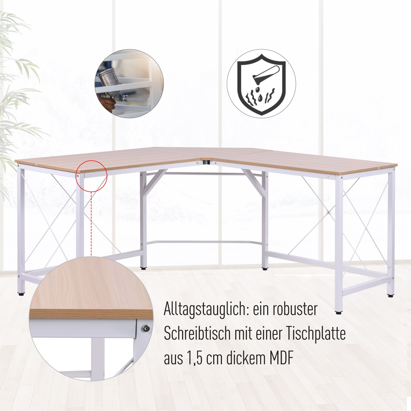 HOMCOM Winkelschreibtisch 150 x 150 x 76 cm (LxBxH)