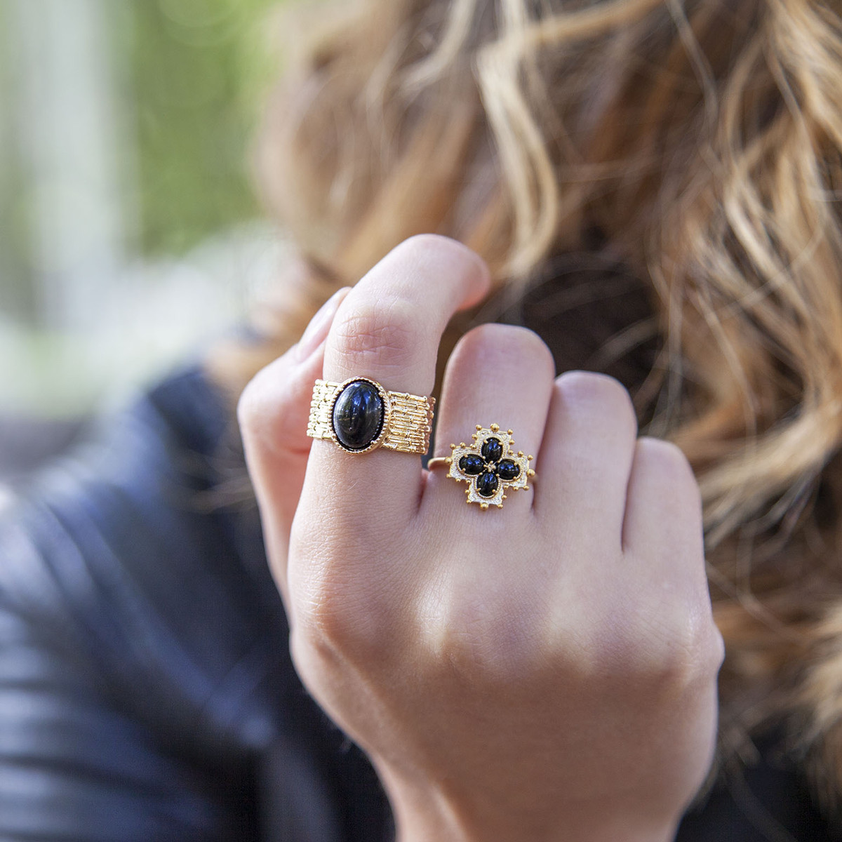 Bague plaqué or agate