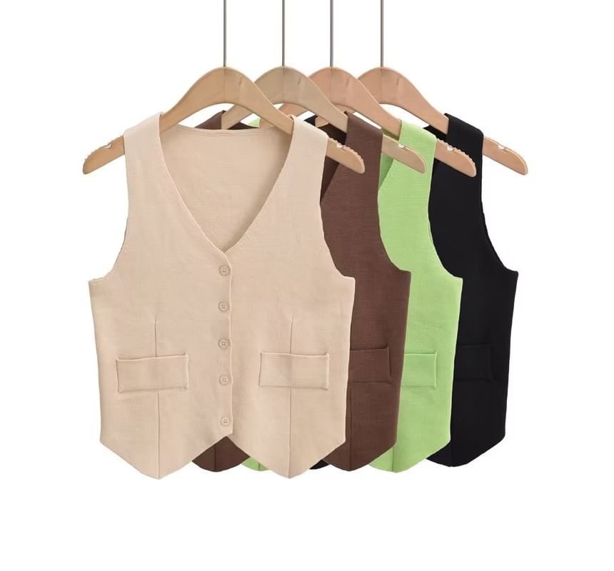 Bazer - V-hals effen vest met knoopjes