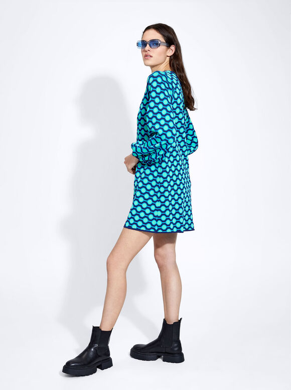 Vestido de malha jacquard - Azul