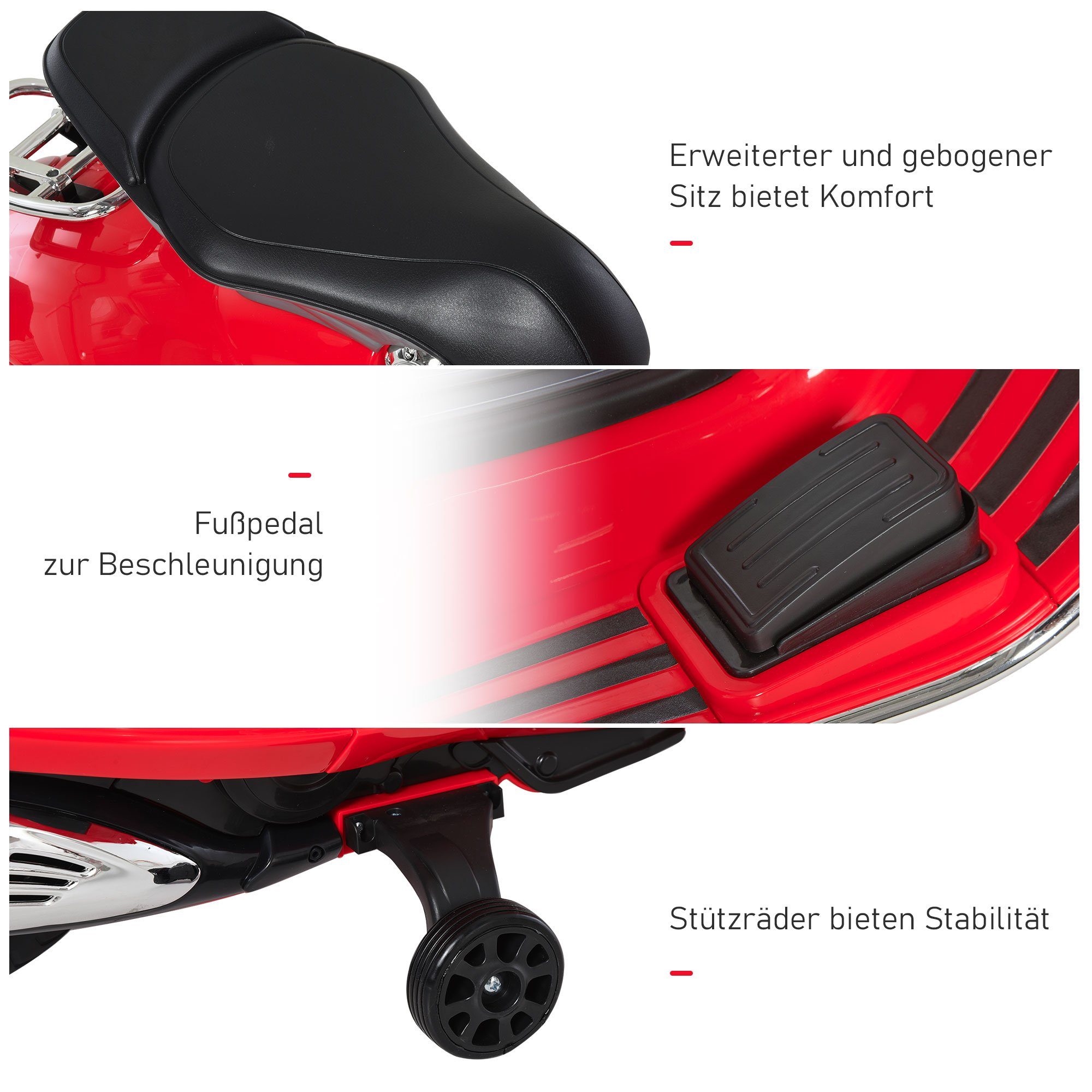 Motocicleta elétrica infantil HOMCOM com MP3, luzes e música, para crianças de 3 a 6 anos, em PP, branca, capacidade de carga de 30 kg (1 unidade), 108 cm (C) x 49 cm (L) x 75 cm (A)