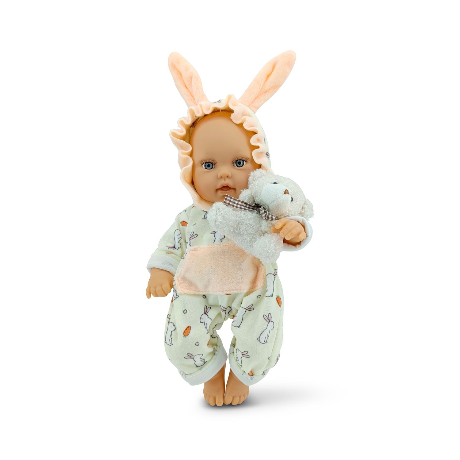 Moni Kinderpuppe Bear und Baby 30 cm Kuscheltier, Schnuller, beweglicher Körper beige