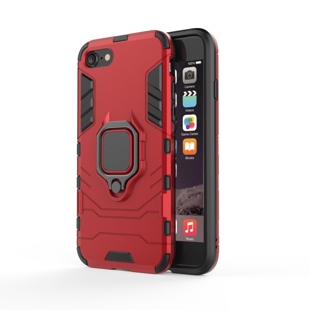 iPhone SE (2022/2020) / 8 / 7 / 6S Hybrid Outdoor Hardcase Hülle   Magnetischer Kickstand Haltering - Rot