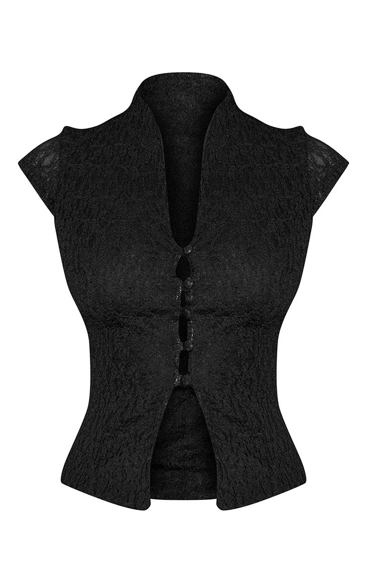 Noir Haut En Dentelle Texturée À Manches Courtes