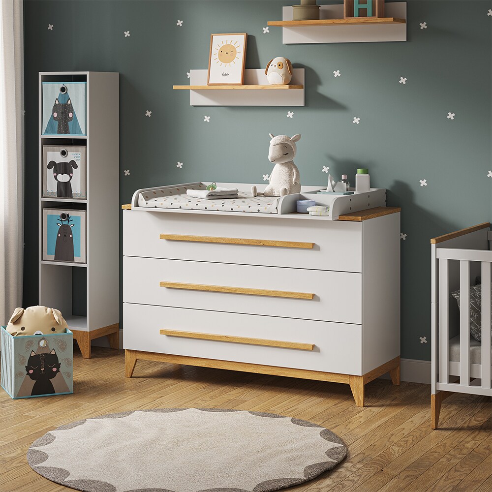 VitaliSpa Wickelkommode Malia XL 133 x 98 cm, Weiß Eiche, Wickeltisch inkl. Wickelauflage