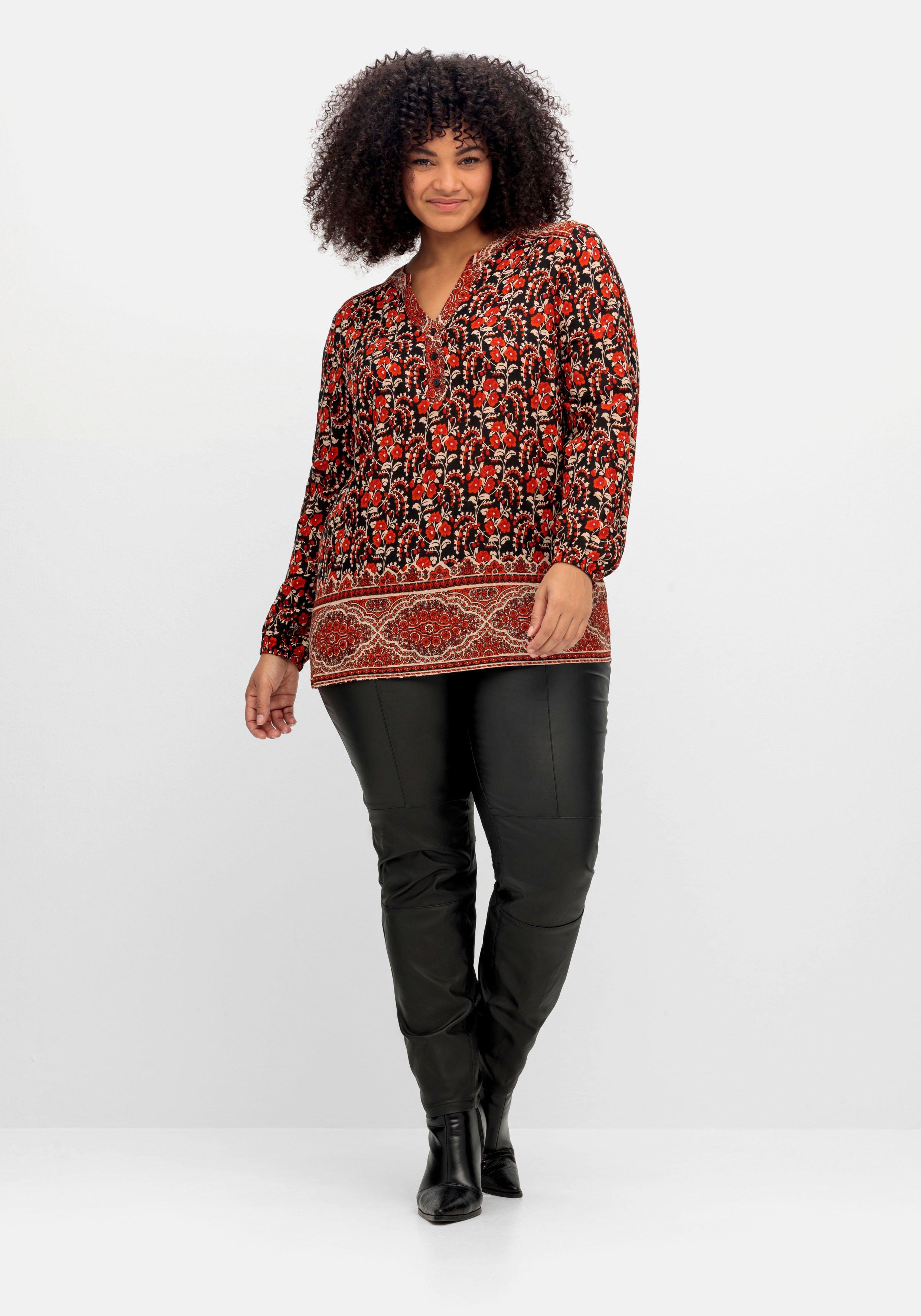 Tunika mit Blumendruck und Bordürenprint
