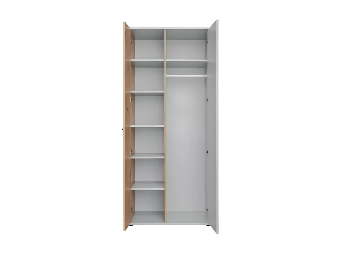 Armoire chambre d'enfant design coloris chêne et gris avec 2 portes battantes collection BIBOU.