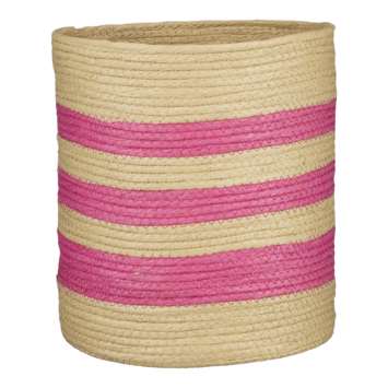 Mand rond bruin fuchsia h27,5xd26,5 cm