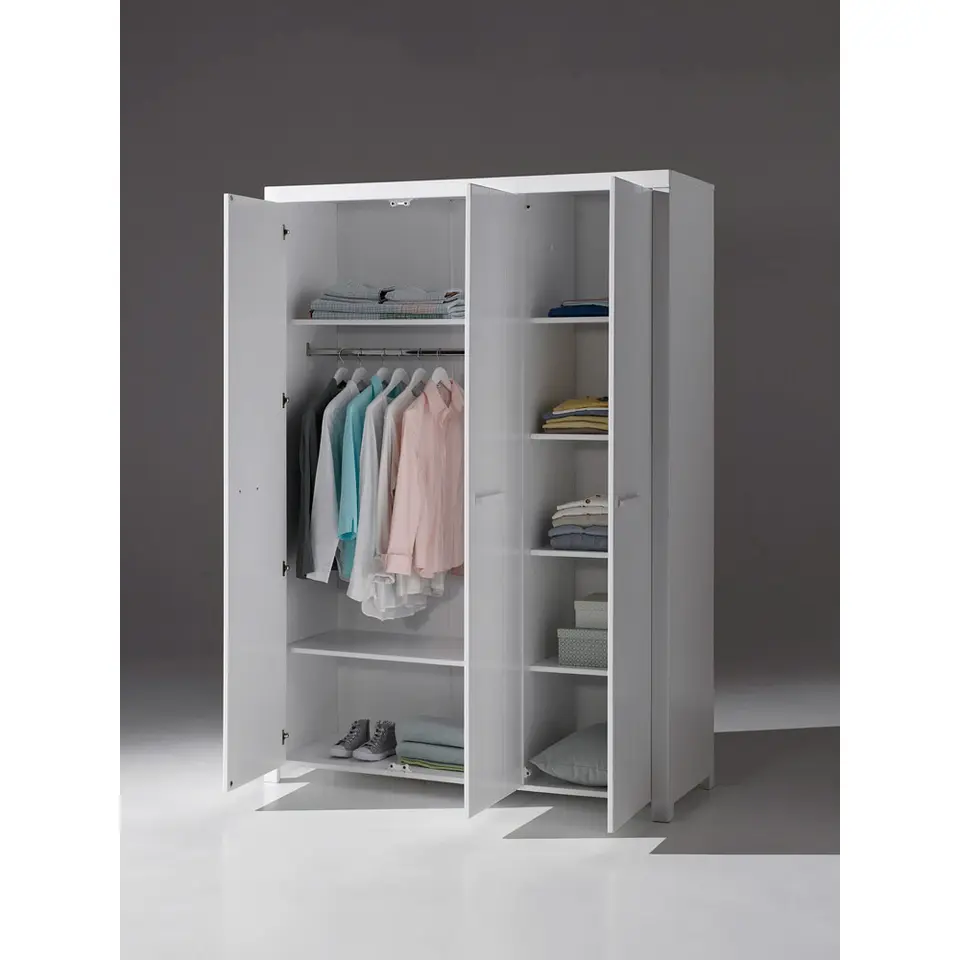 Vipack kledingkast Erik 3-deurs - wit - 205x144x55 cm