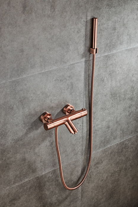 Saniclear Copper thermostatische badkraan met handdouche geborsteld koper