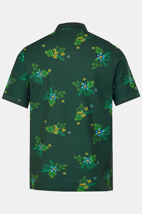 Poloshirt, Halbarm, Piqué, florales Muster, bis 8 XL