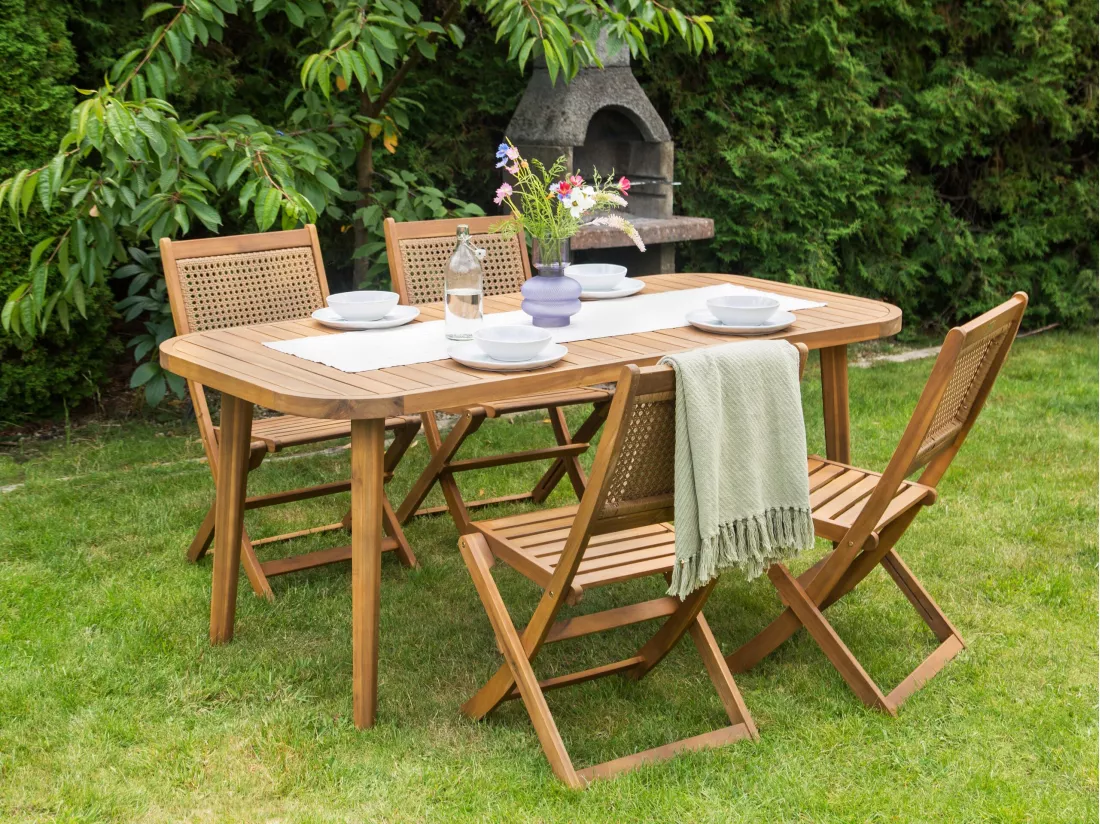 Table de salle à manger de jardin PARAGGI 90 cm 180 cm Bois d'acacia certifié Marron