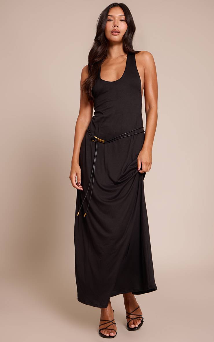 Noir Robe Longue À Encolure Dégagée Toucher Doux
