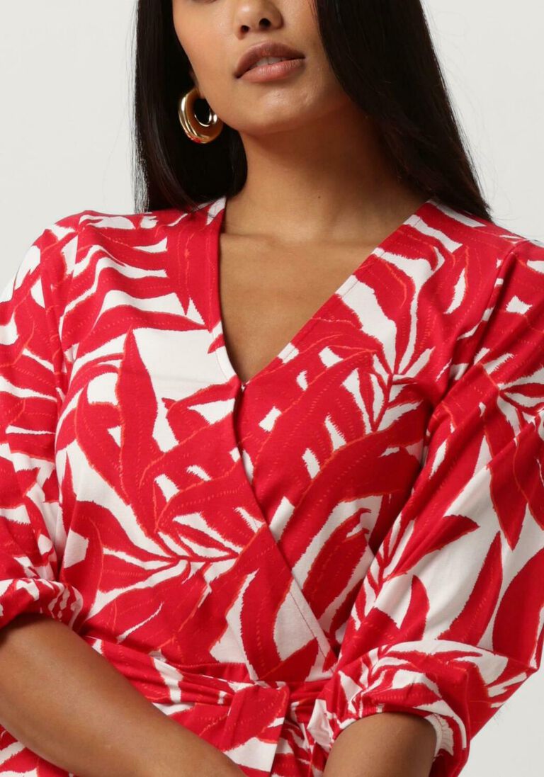 JANSEN AMSTERDAM rode jansen amsterdam mini jurk vl506 jersey print wrap dress 3/4 sleeve