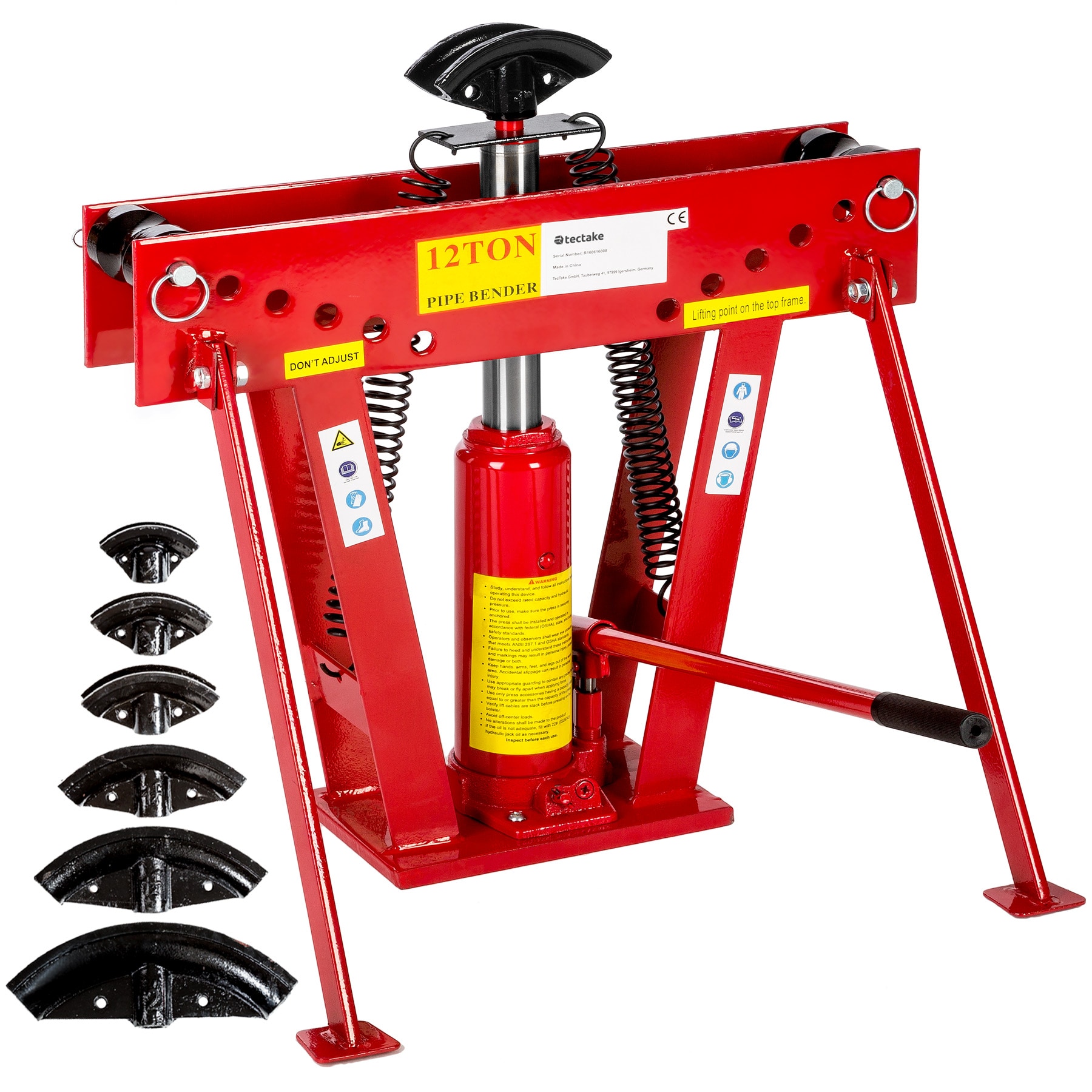 tectake® Rohrbiegemaschine, hydraulisch, bis 90°, inklusive 6 Druckstücke