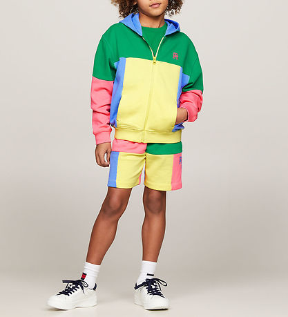 Tommy Hilfiger Sweatshorts - U Colorblock Monogram -  Grøn/Gul/Pi