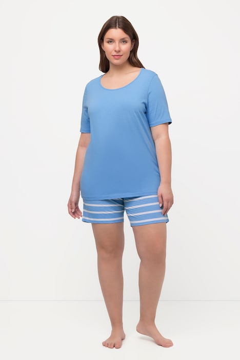 Shorty, Spitze, Ringel, Rundhals, Halbarm, Kurzpyjama