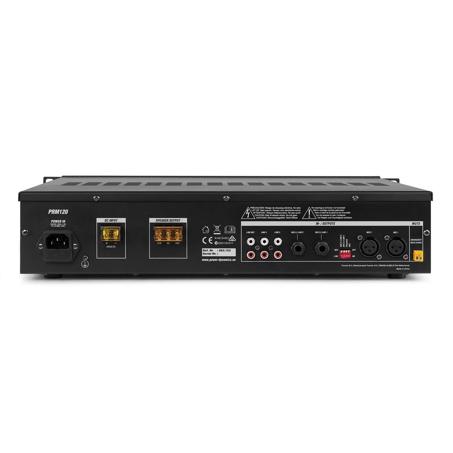 Power Dynamics PRM120 100V & 4/8 Ohm 19-inch versterker - 120 Watt