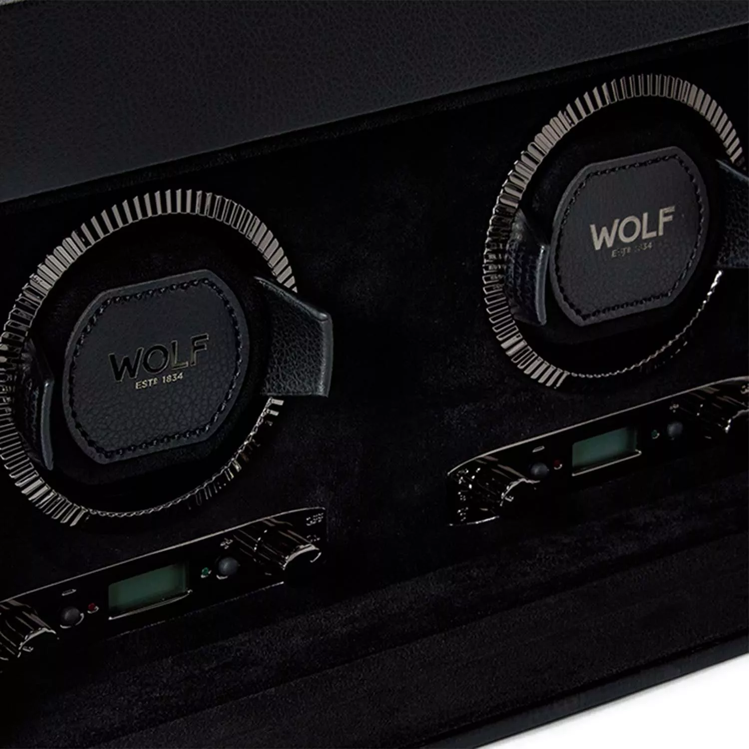 Wolf British Racing Green Watch Winder 2 ure Sort Imiteret Læder 792202