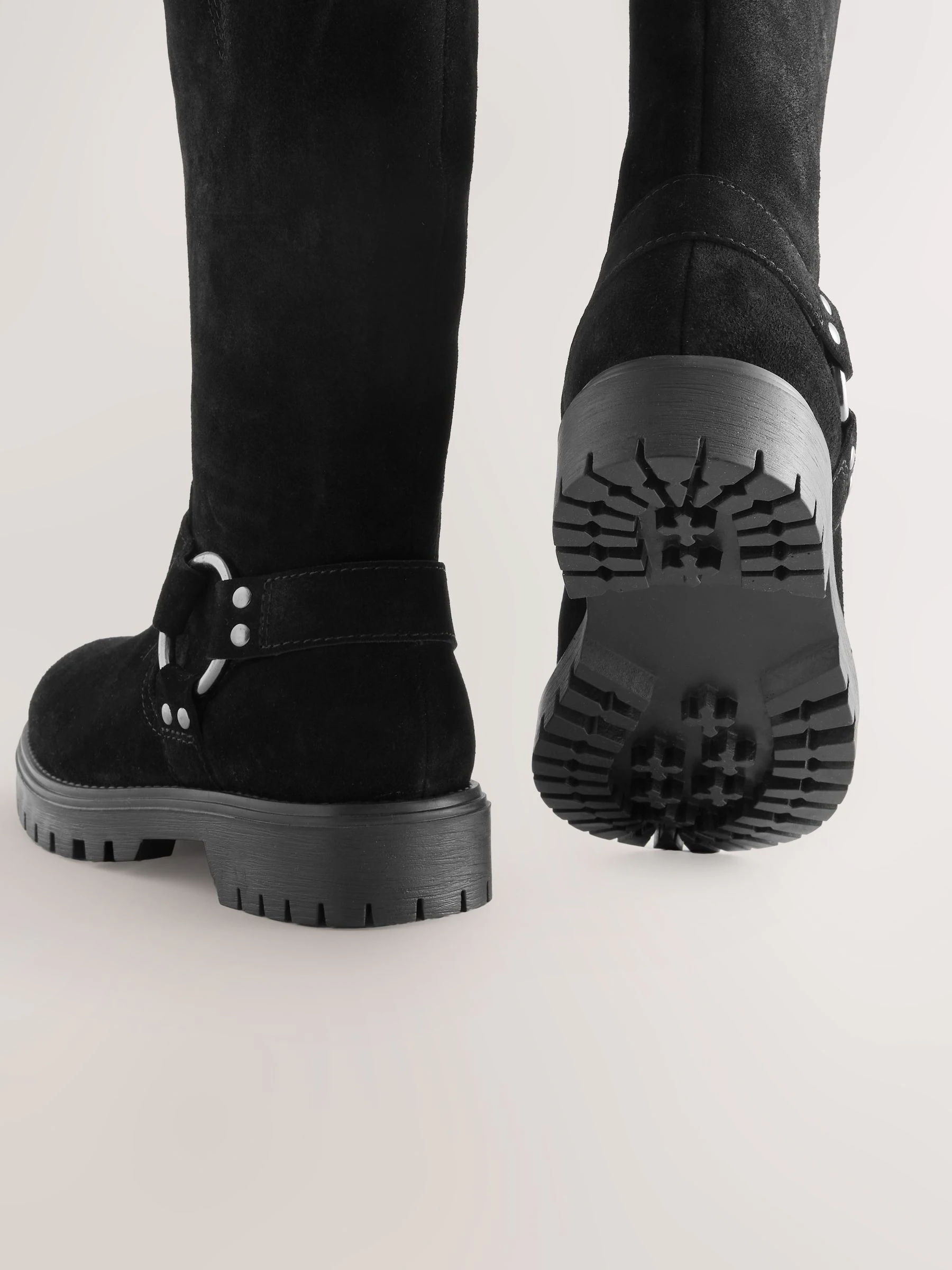 Zwart suède - Water Repellent Knee High Biker Boots