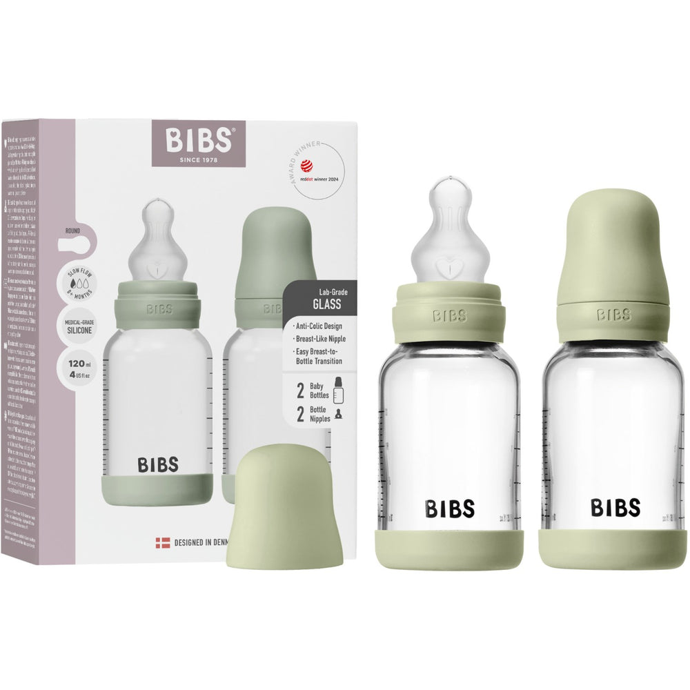 Køb Bibs Sage Glass Baby Flaske Round Silikone 2-Pak 120 Ml Slow Flow