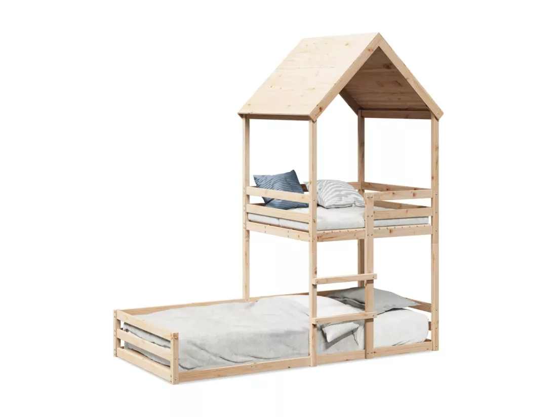 Lit superposé avec toit 90x190 cm bois massif de pin