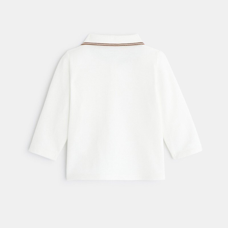 Polo piqué uni manches longues blanc bébé garçon Blanc