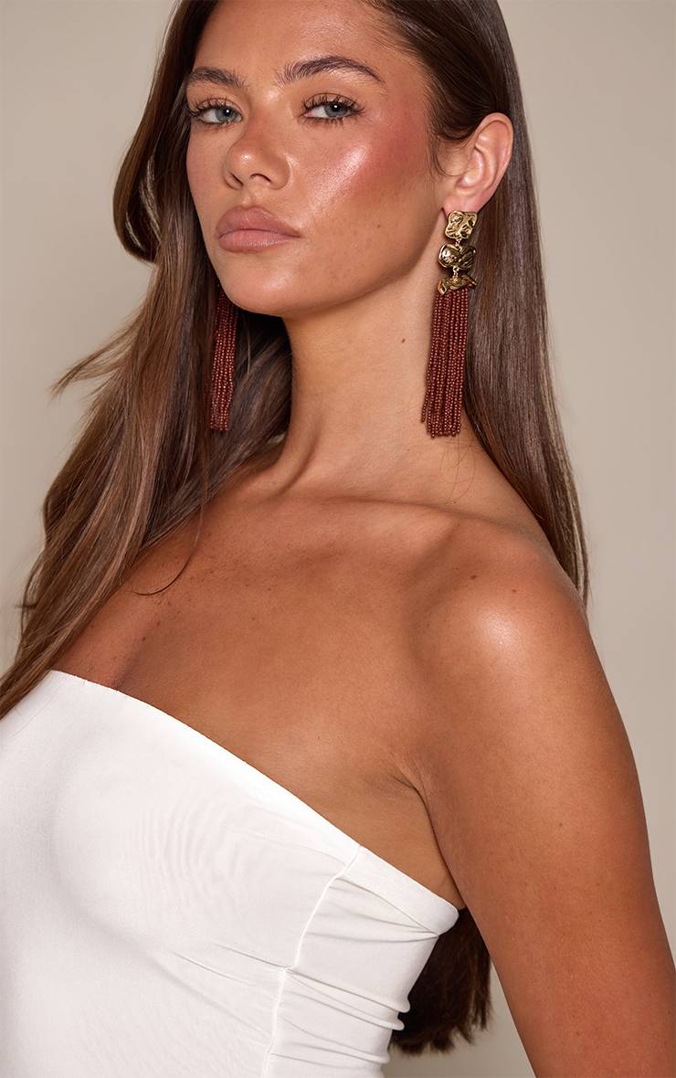 Chocolat Boucles D'oreilles À Pompons Perlés