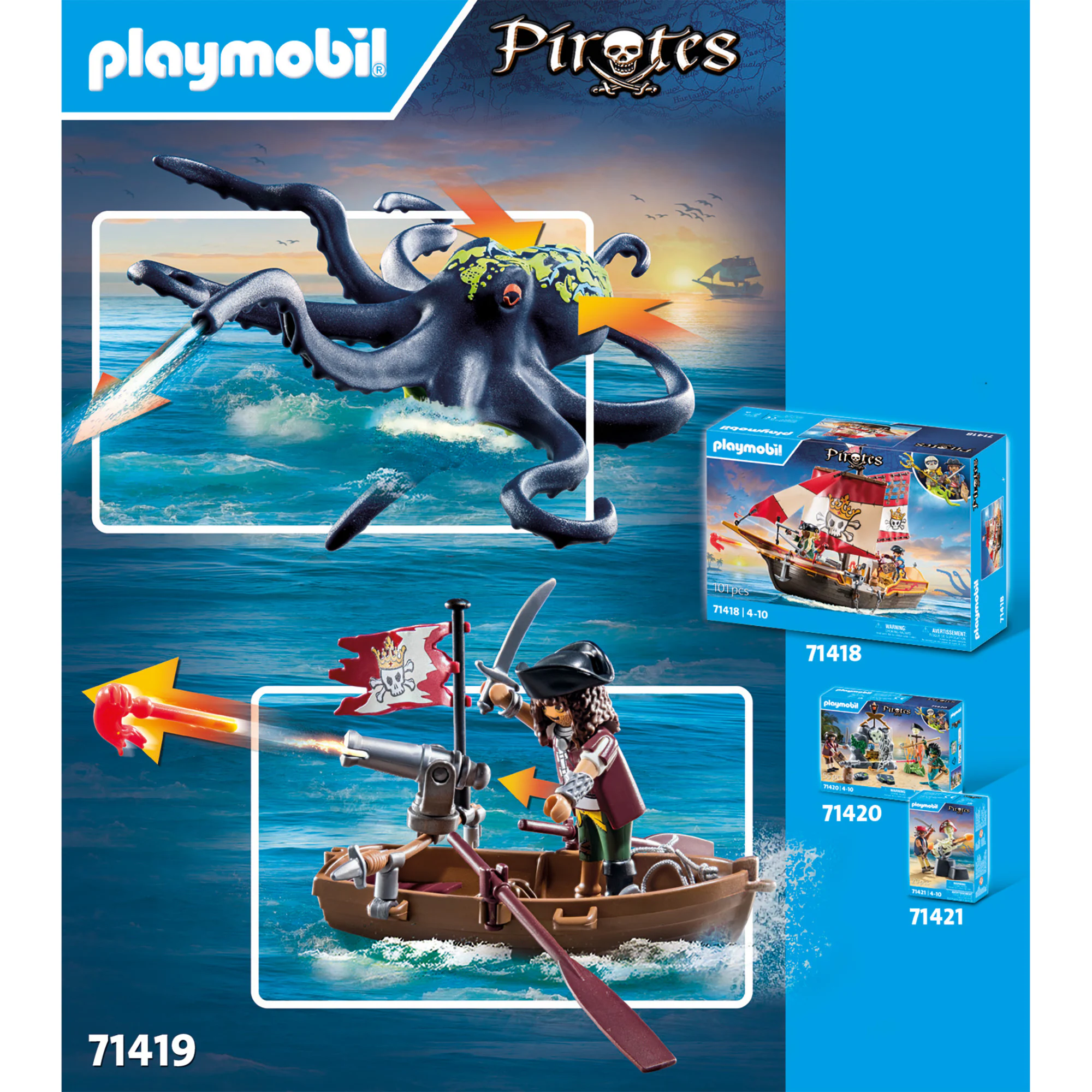 PLAYMOBIL Konstruktionsspielzeug Pirates Kampf gegen den Riesenoktopus