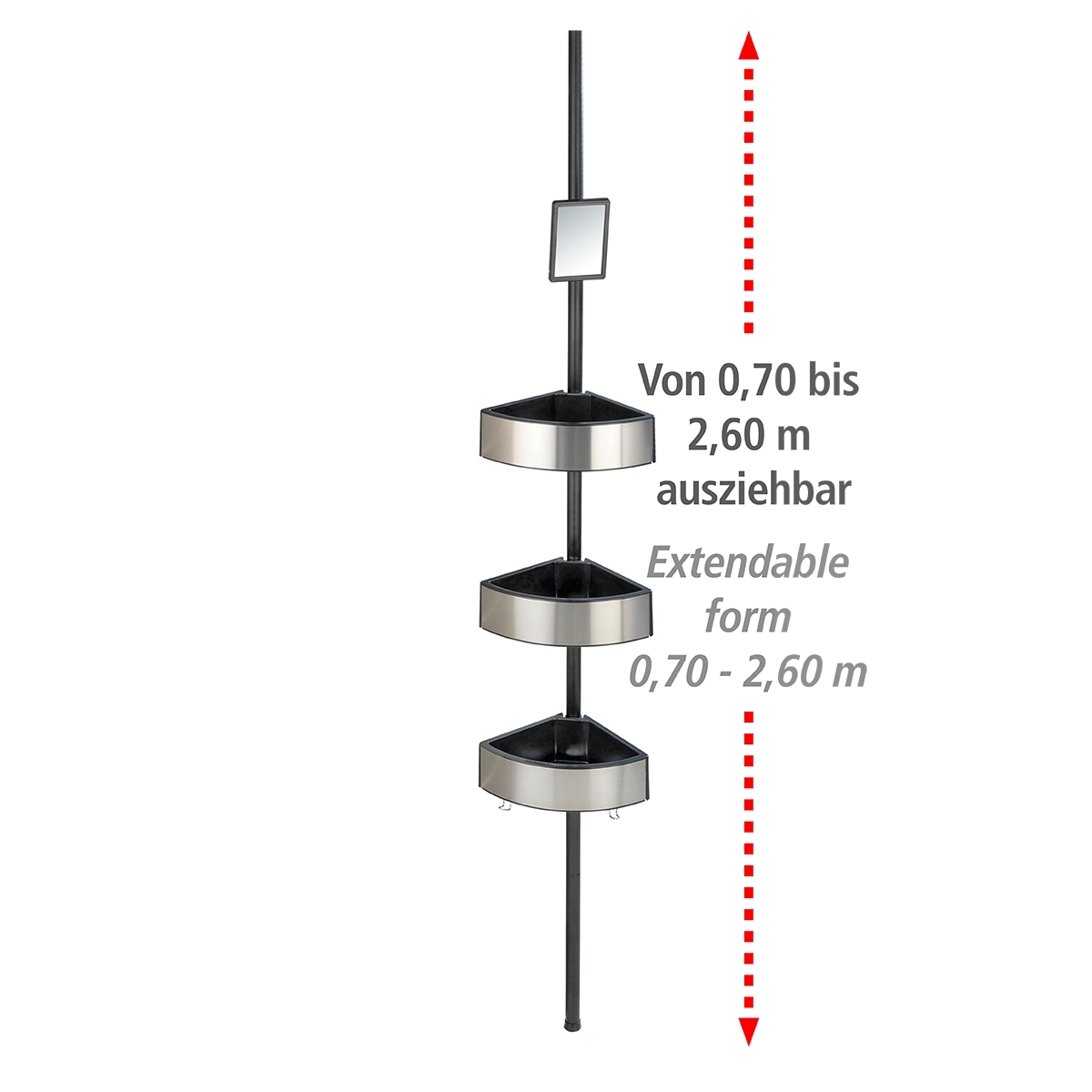 Wenko telescopisch doucherek premium big black RVS/zwart