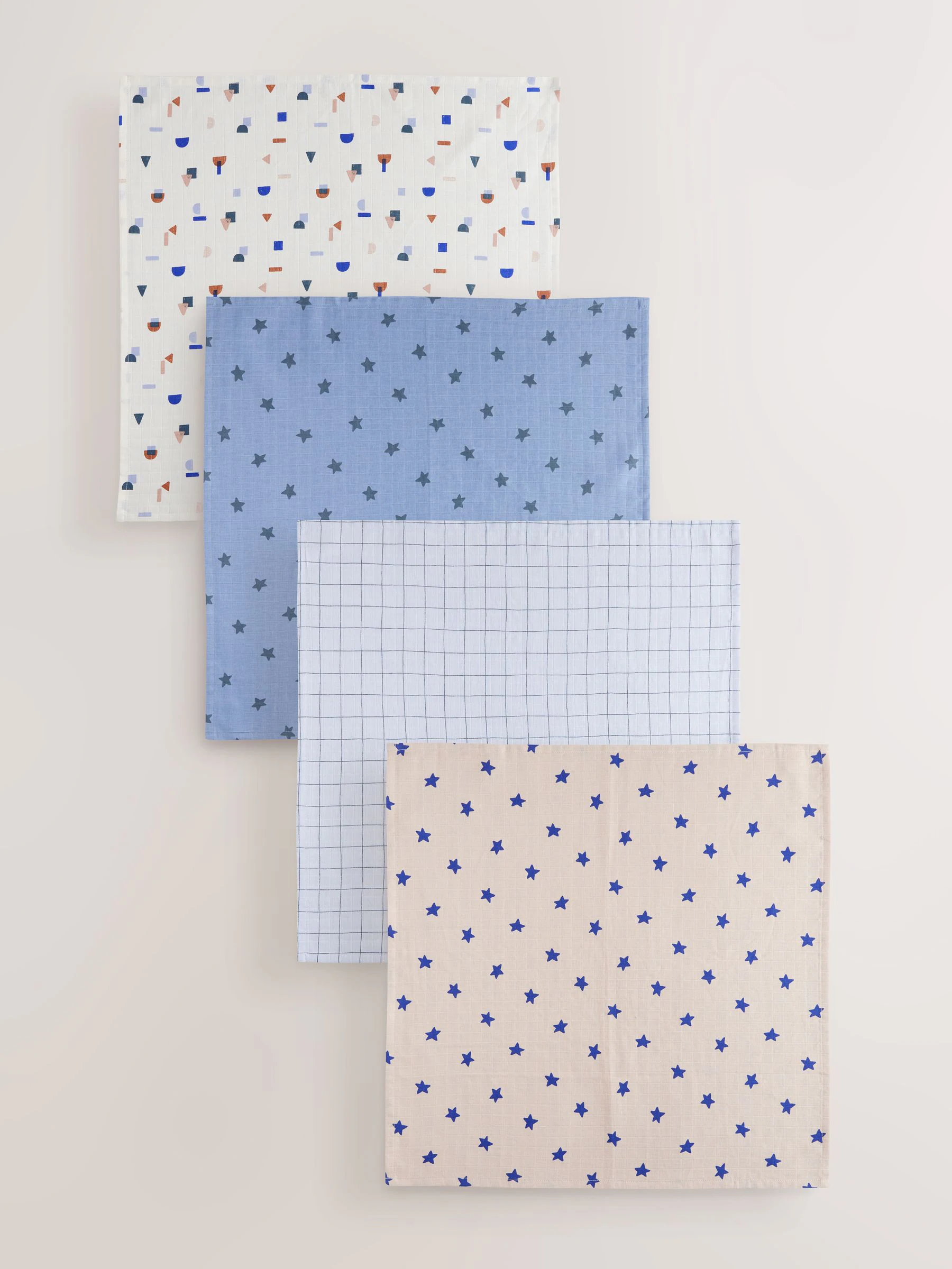 Blauw/Lichtbruin Ster - Set van 4 mousseline babydoekjes