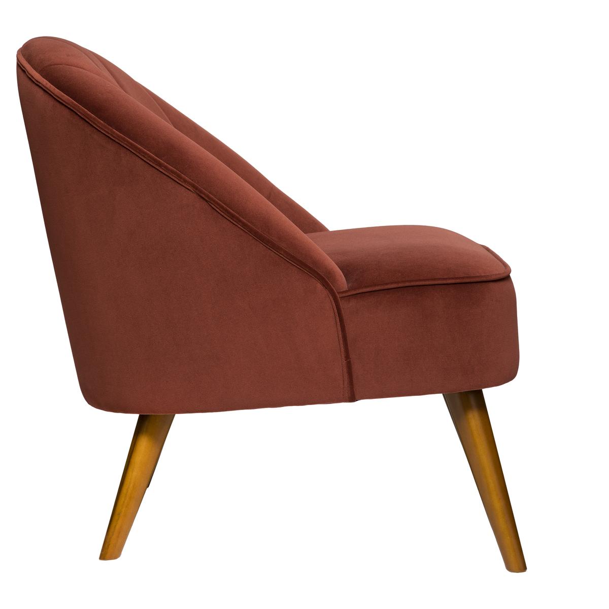 FAUTEUIL VELOURS PIED BOIS NAOVA TERRACOTTA