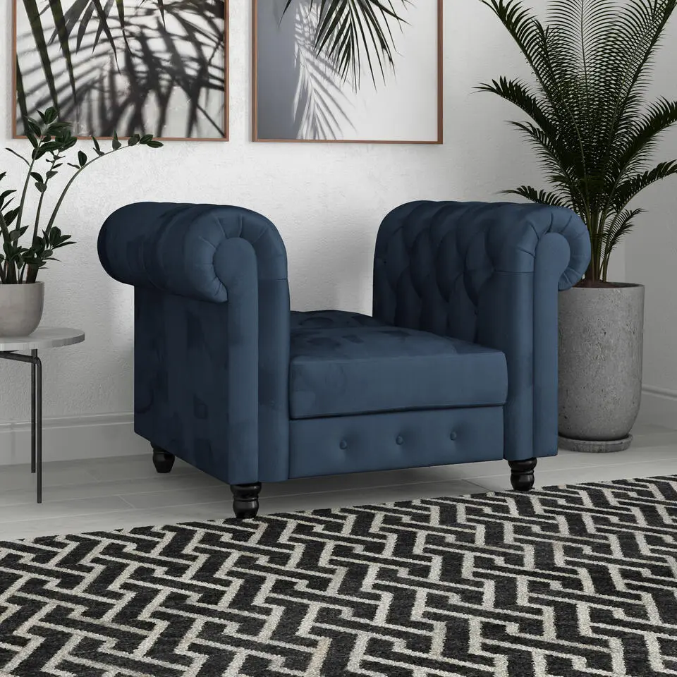 Felix - Fauteuil chesterfield blauw fluwelen