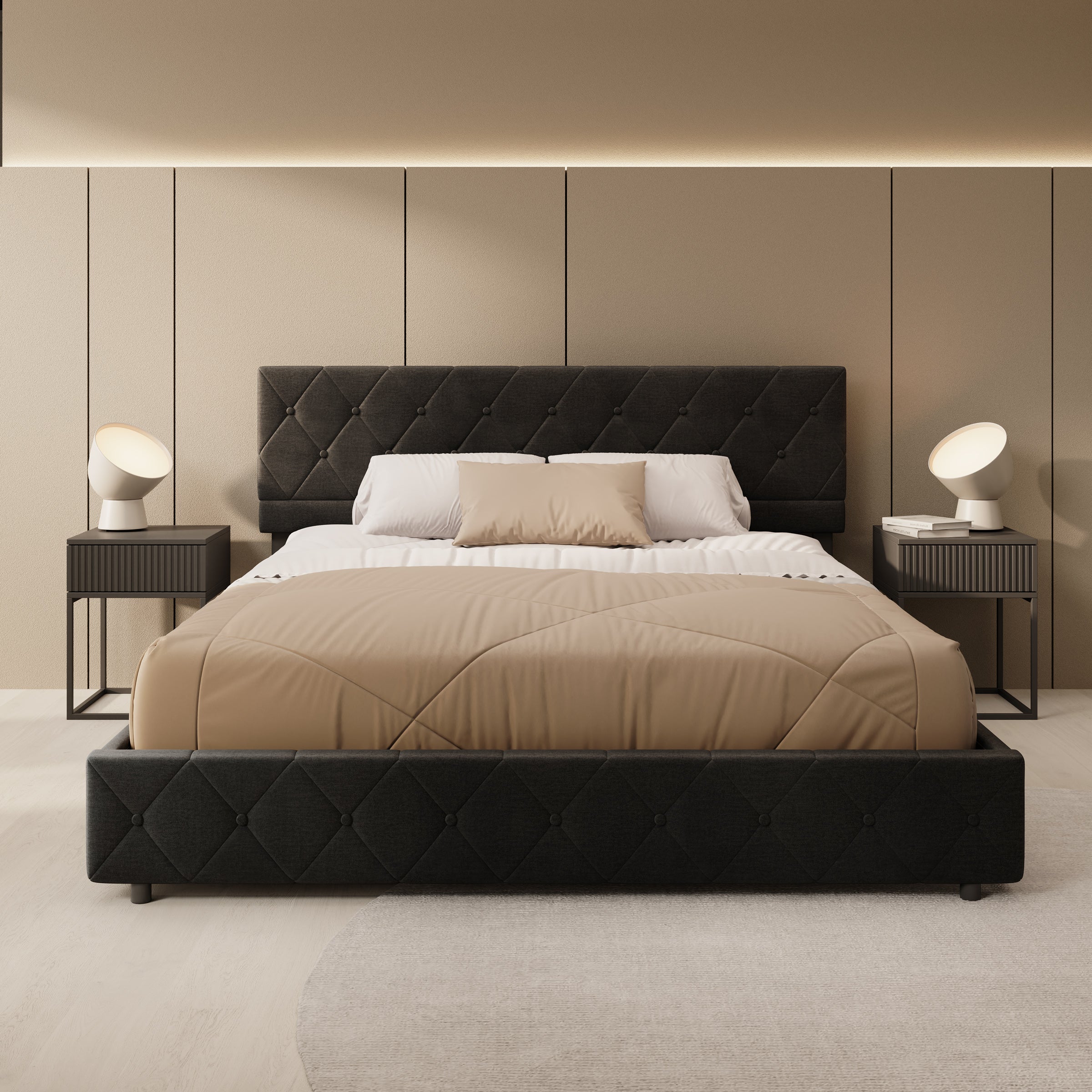 Hernandez - Tweepersoonsbed met opbergruimte - Velvet zwart - 180x200 cm