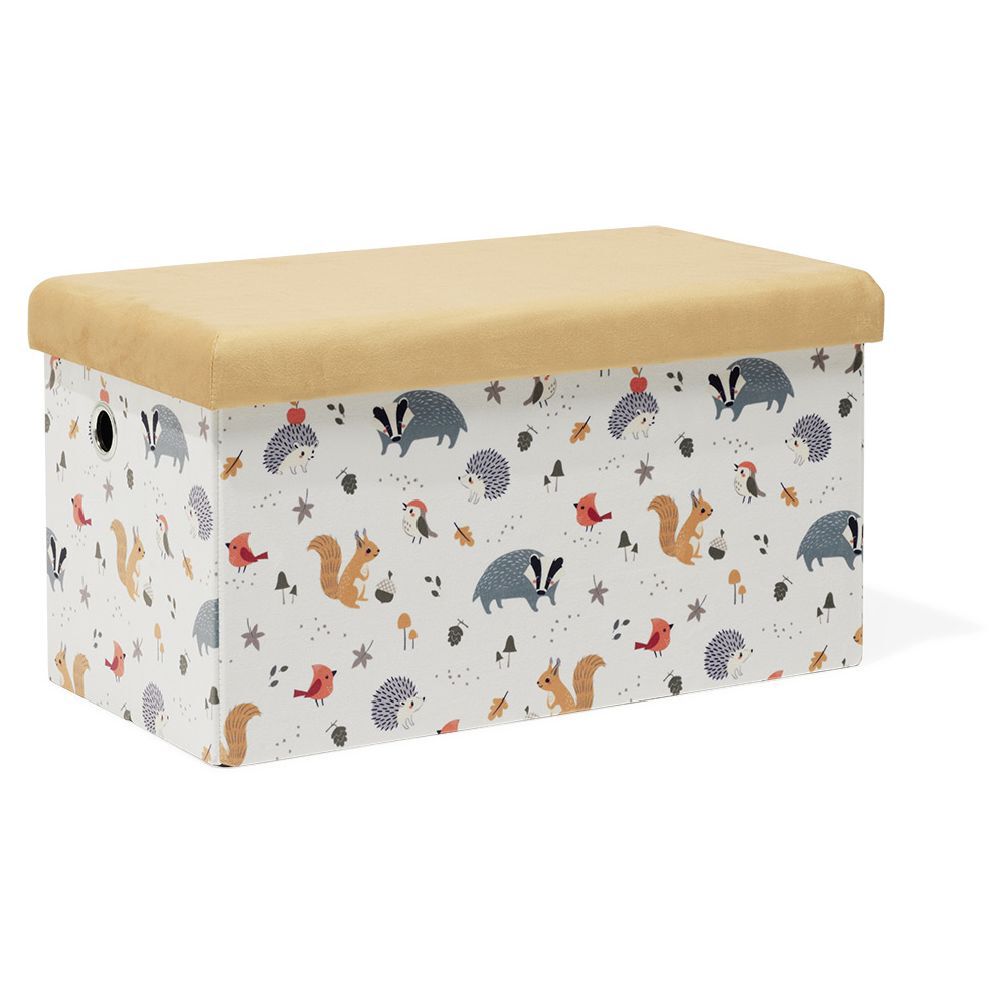 Banc coffre enfant Clara animaux de la forêt orange  - L60xP32xH32 cm