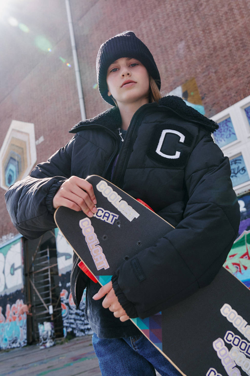 Coolcat Puffer Winterjas Joycemet Teddy Kraag Zwart