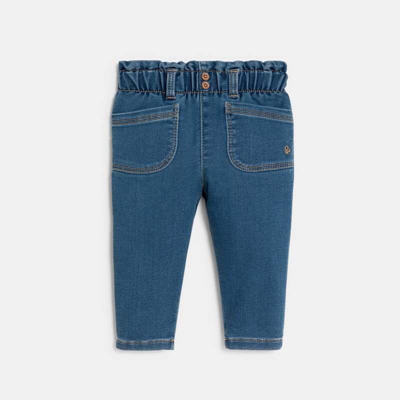 Pantalon denim souple taille haute bleu bébé fille Bleu