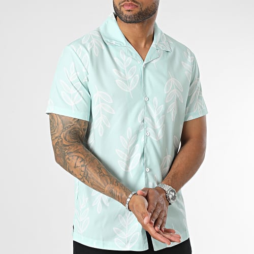 Chemise Manches Courtes Vert Clair Floral