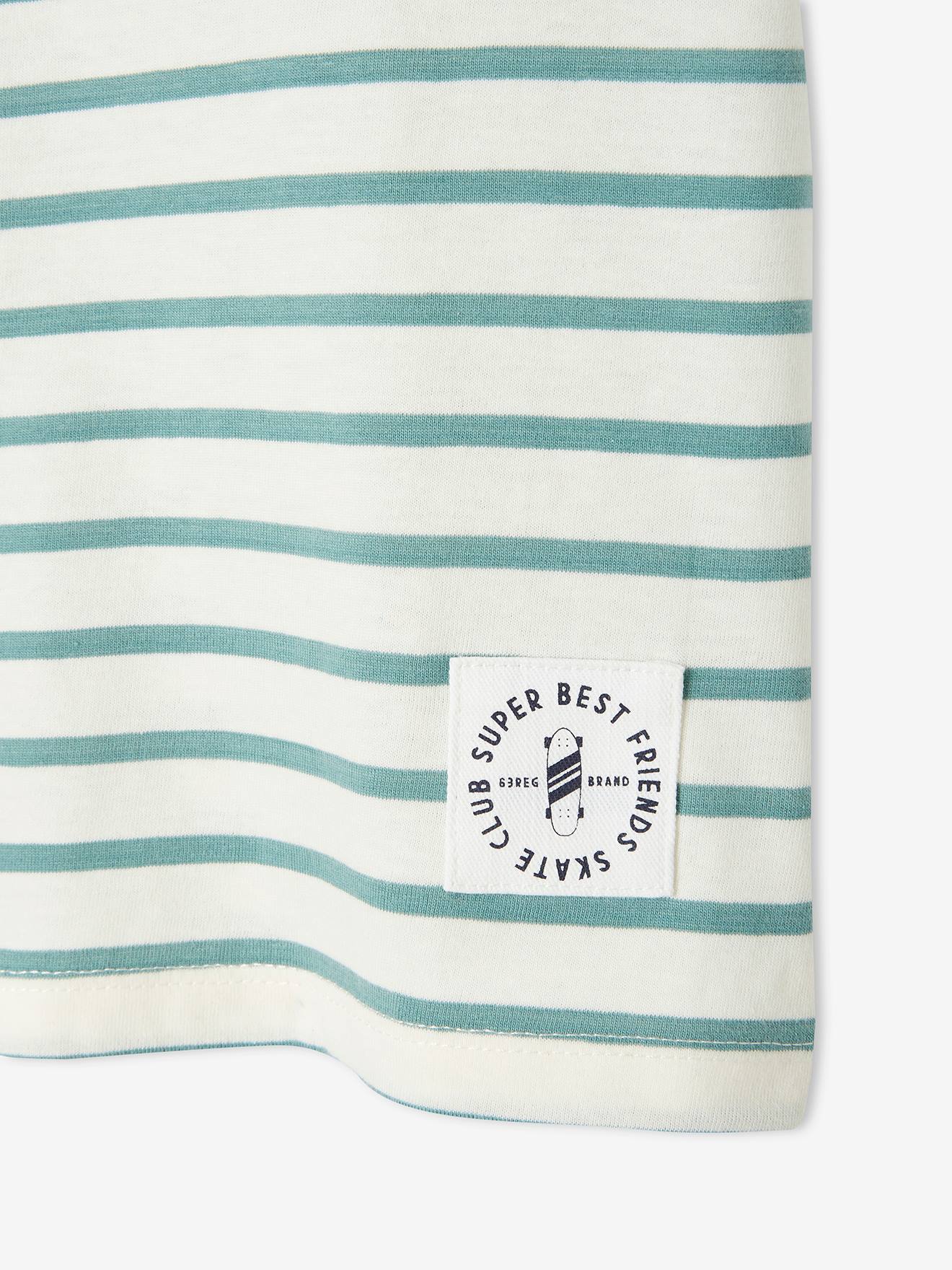 Camiseta de manga curta estilo marinheiro para meninos, verde médio com listras.