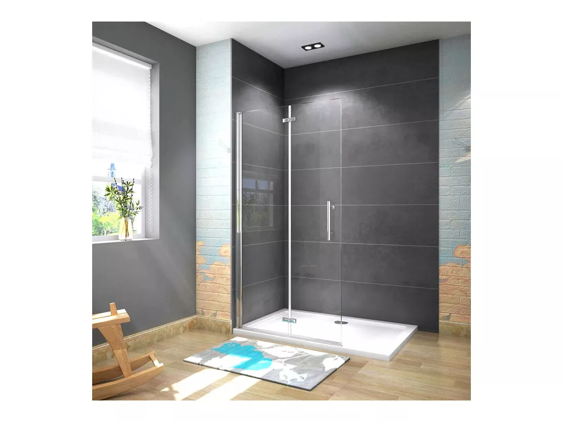 Paroi de douche pivotante 75x185cm paroi de douche à l'italienne pliante en verre 6mm anticalcaire, avec poignée en inox