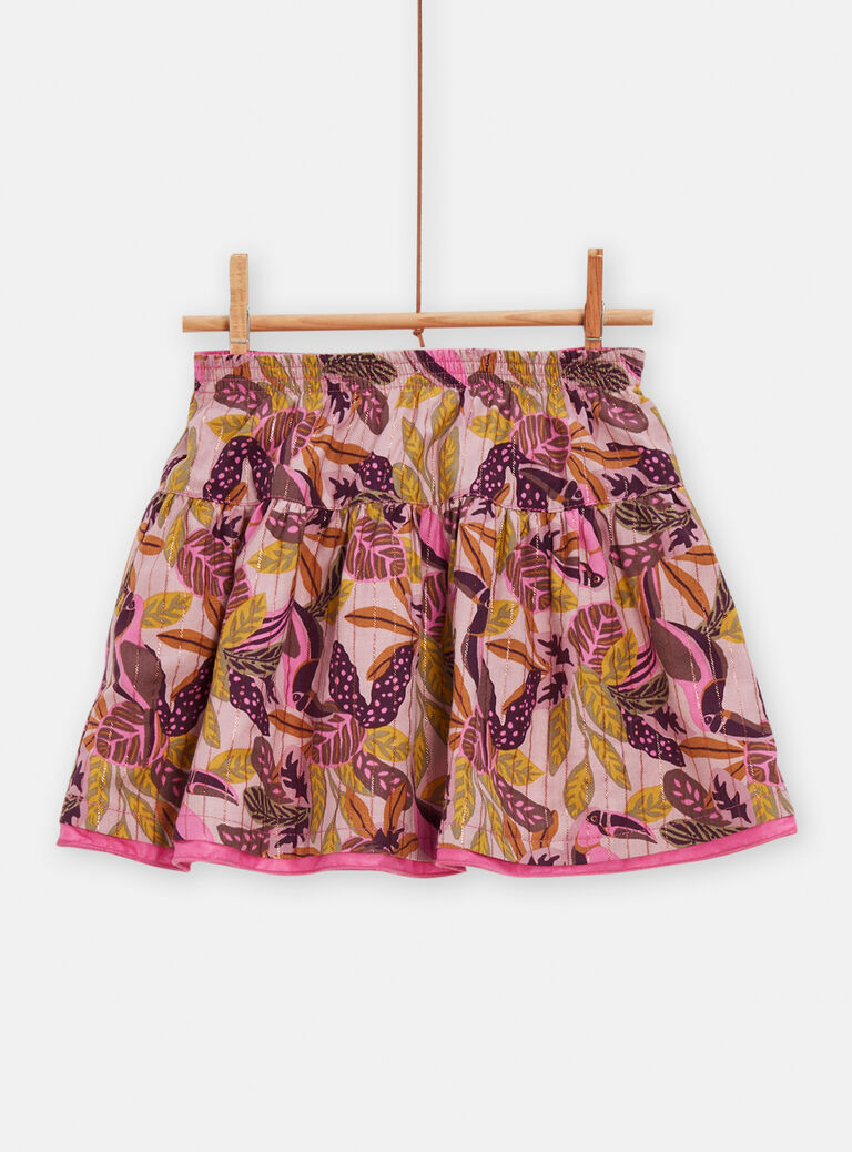 Jupe réversible rose et imprimé toucan pour fille